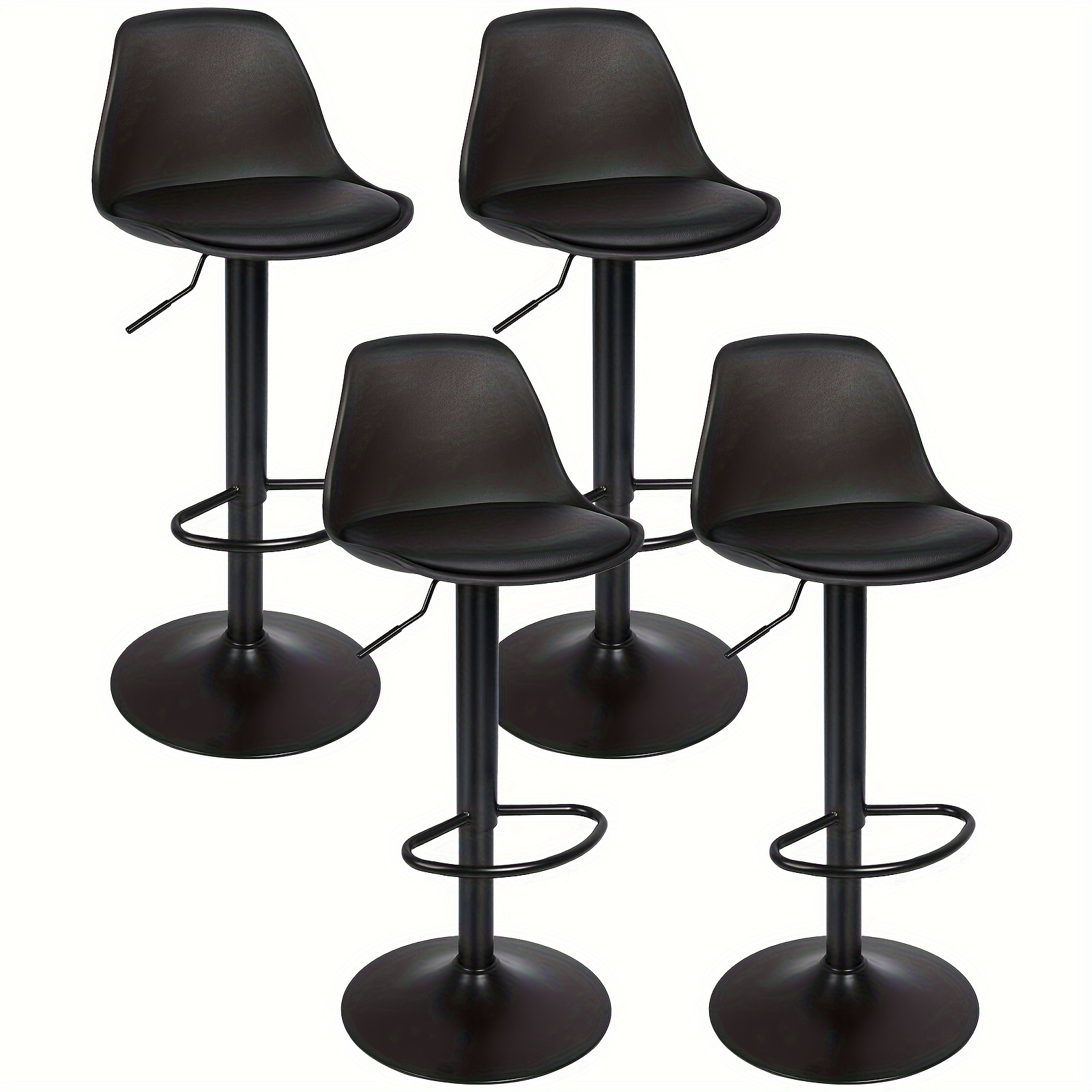 TEMU 4-pack Adjustable Bar Stools - Swivel Bar Stool 55-75cm High, Black Faux Leather And Metal Frame, Commercial Grade Stool 4-pack