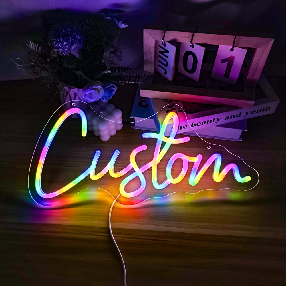 TEMU Custom Heart-shaped Led Neon Light - Personalized Usb-powered Wall Decoration, 5v With 10-level Dimming Usb Switch, Suitable For Bedrooms,