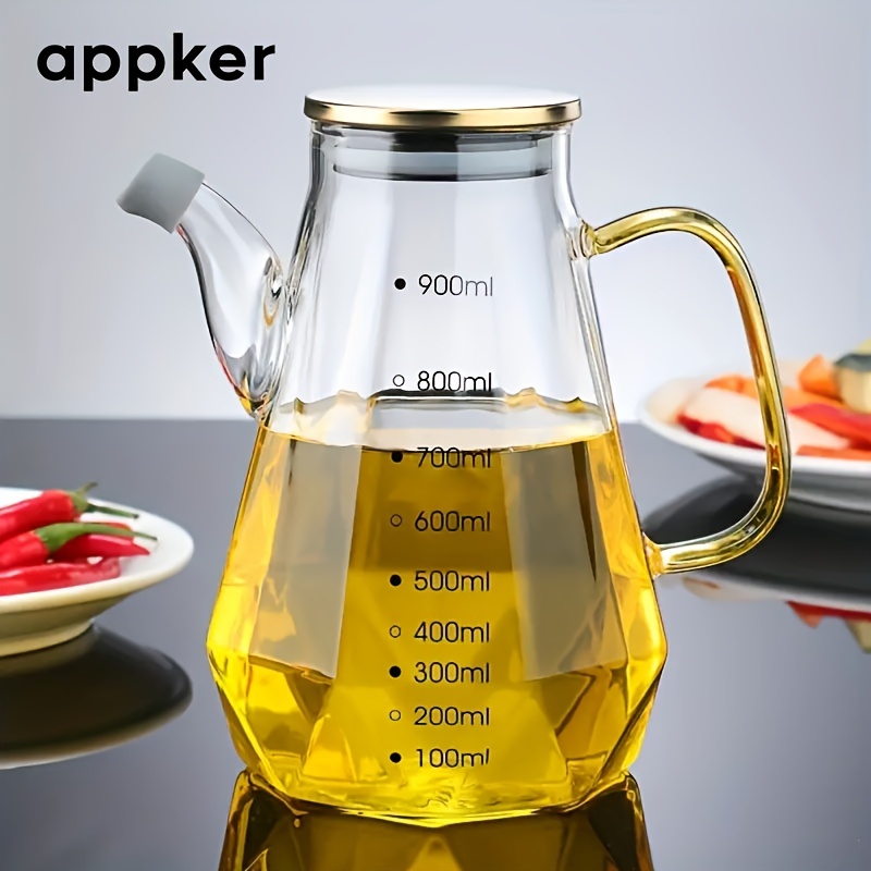 TEMU 1set 16.9oz/23.67oz/30.43oz Kitchen Glass Oil Bottle, Diamond Design,, Hand Wash Only, Oval Glass Liquid Condiment Container With Graduation,