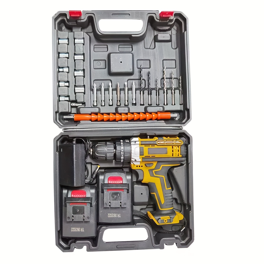 TEMU Perceuse Visseuse Fil 21V Lithium avec Fonction à , Lumière de Travail, Haute Puissance, Outils Électriques pour Décoration Maison, Kit de
