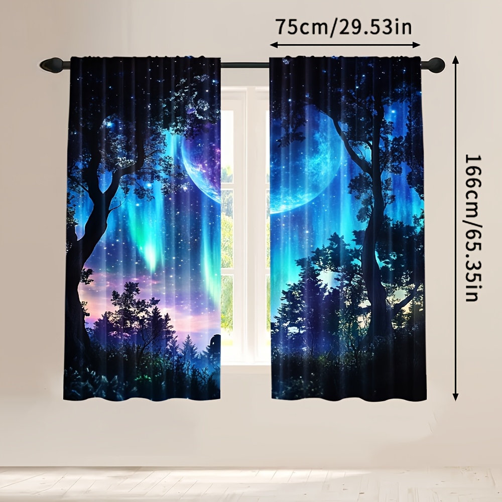 TEMU 2pcs Rideaux d'Art Moderne Rustique à Thème - Draperies en Tissu Polyester Polyvalentes pour Décoration de Chambre & Salon, Filtrage de Lumière,