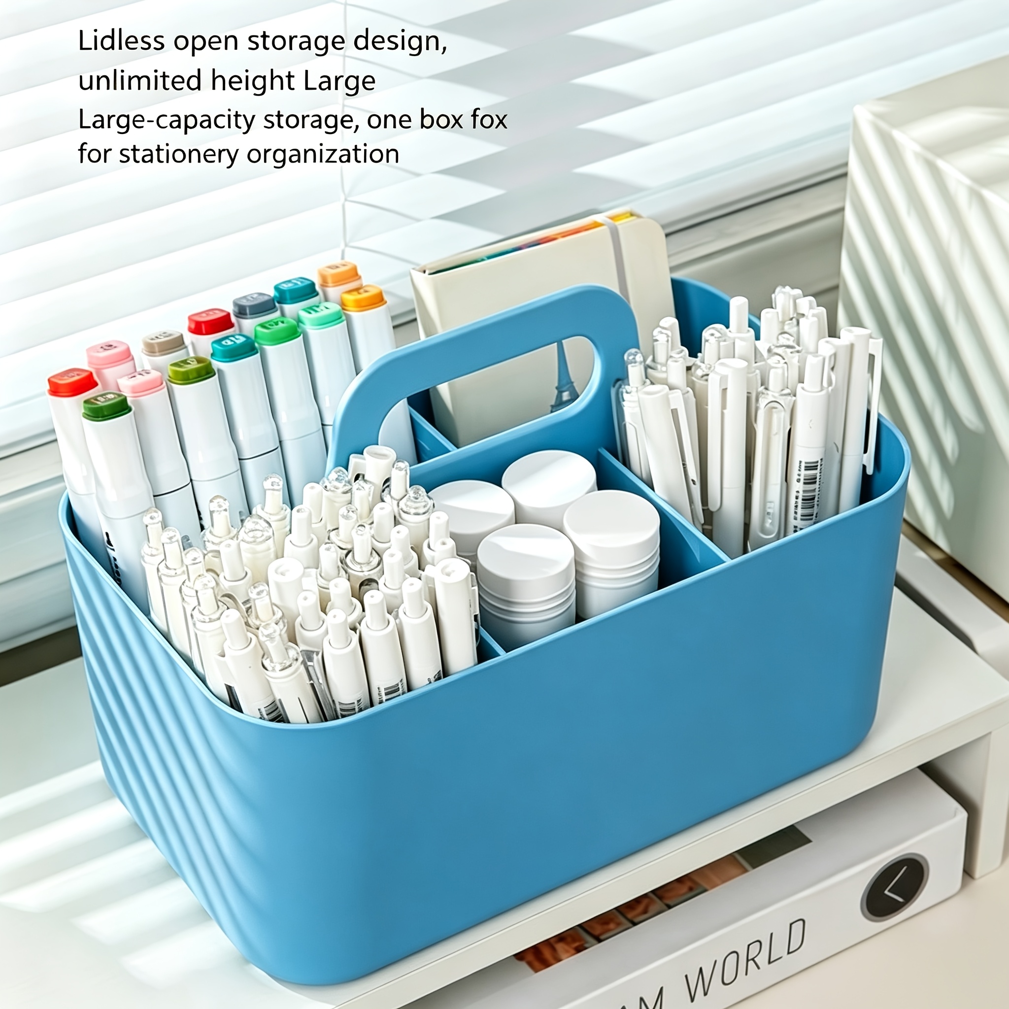 TEMU 1pc Handle-equipped Compartmentalized Desktop Organizer With Large Capacity And Design, Classifying Storage For Pencils, Remotes, Notebooks, And