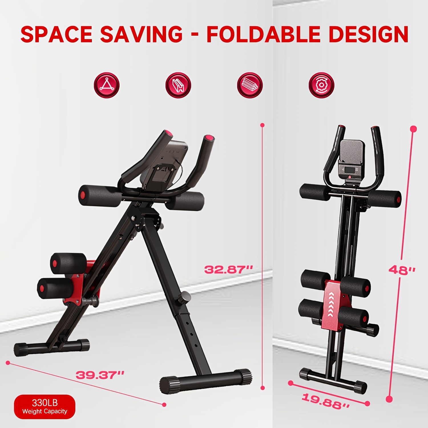 Adjustable Ab Trainer Machine With LCD Monitor, Foldable Ab Exercise Machine For Abs, Arm, Leg, Buttocks Shaper, Core&Ab Trainer At Home Gym, Workout Equipment, Outdoor Fun