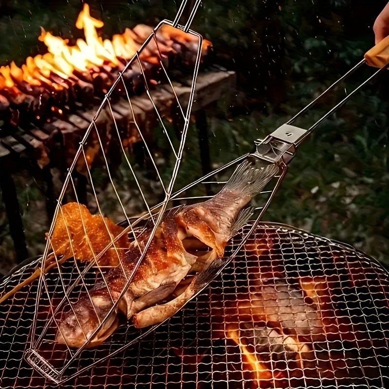 1pc wooden handle barbecue clip heavy duty fish and meat clip for kitchen and   straight grip design   cooking multi functional wooden handle fish clip vegetable clip fish grill net anti scalding barbecue tool barbecue Product details 1
