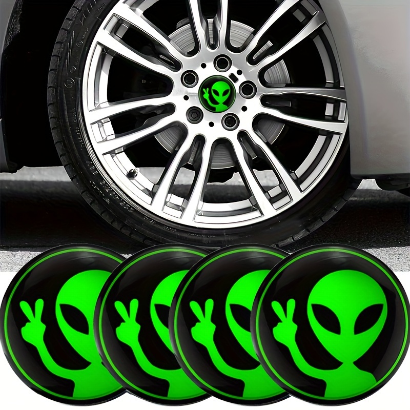 

4pcs Alien Head Wheel Center Cap Decals Emblems Sticker 2.2" / 56mm For Car Motorcycle Truck Suv