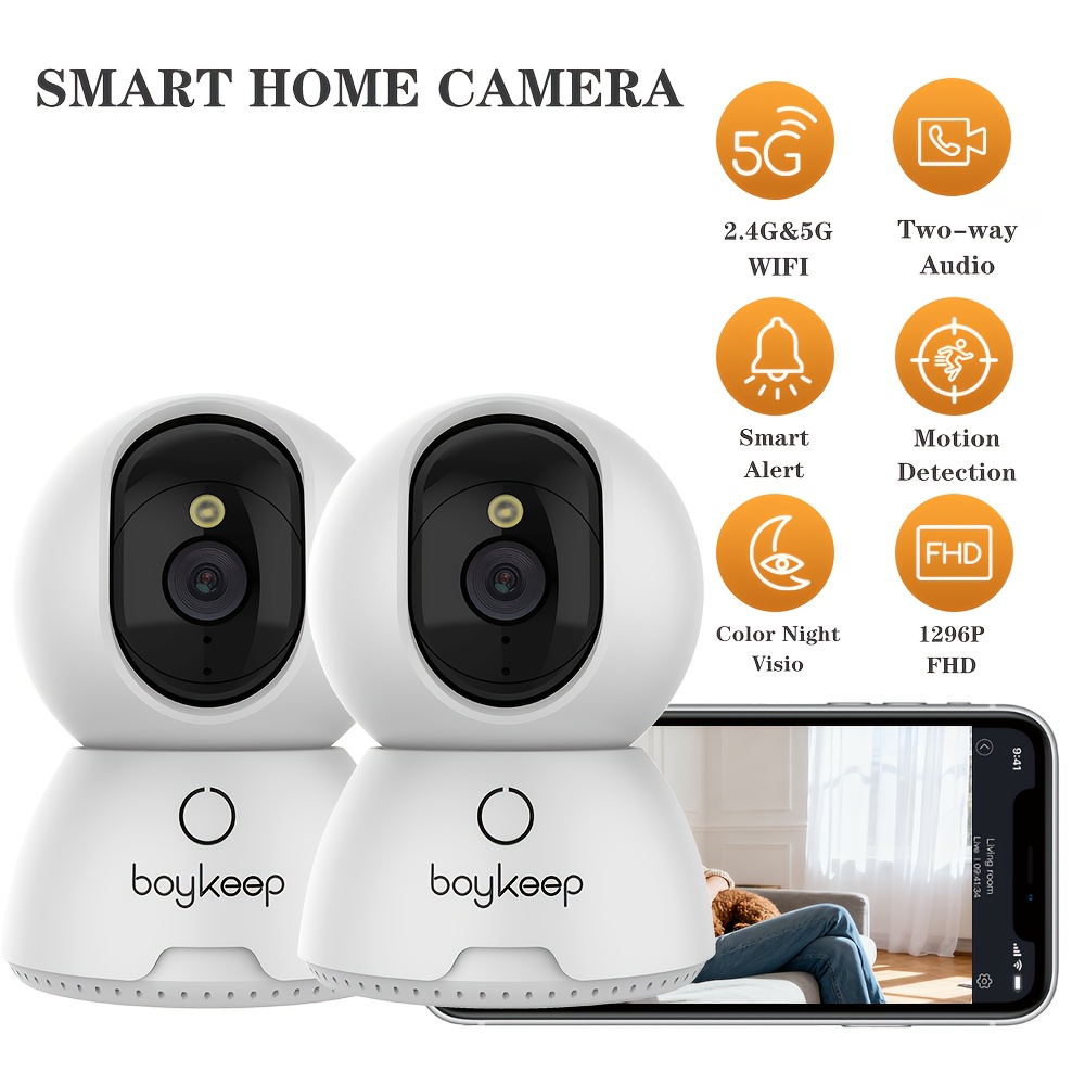 TEMU 2pcs Boykeep Indoor Home Security Mini Camera Smart Cctv Pet Camera Baby Video Monitor 24/7 Surveillance Camera, Boykeep Indoor Home Security