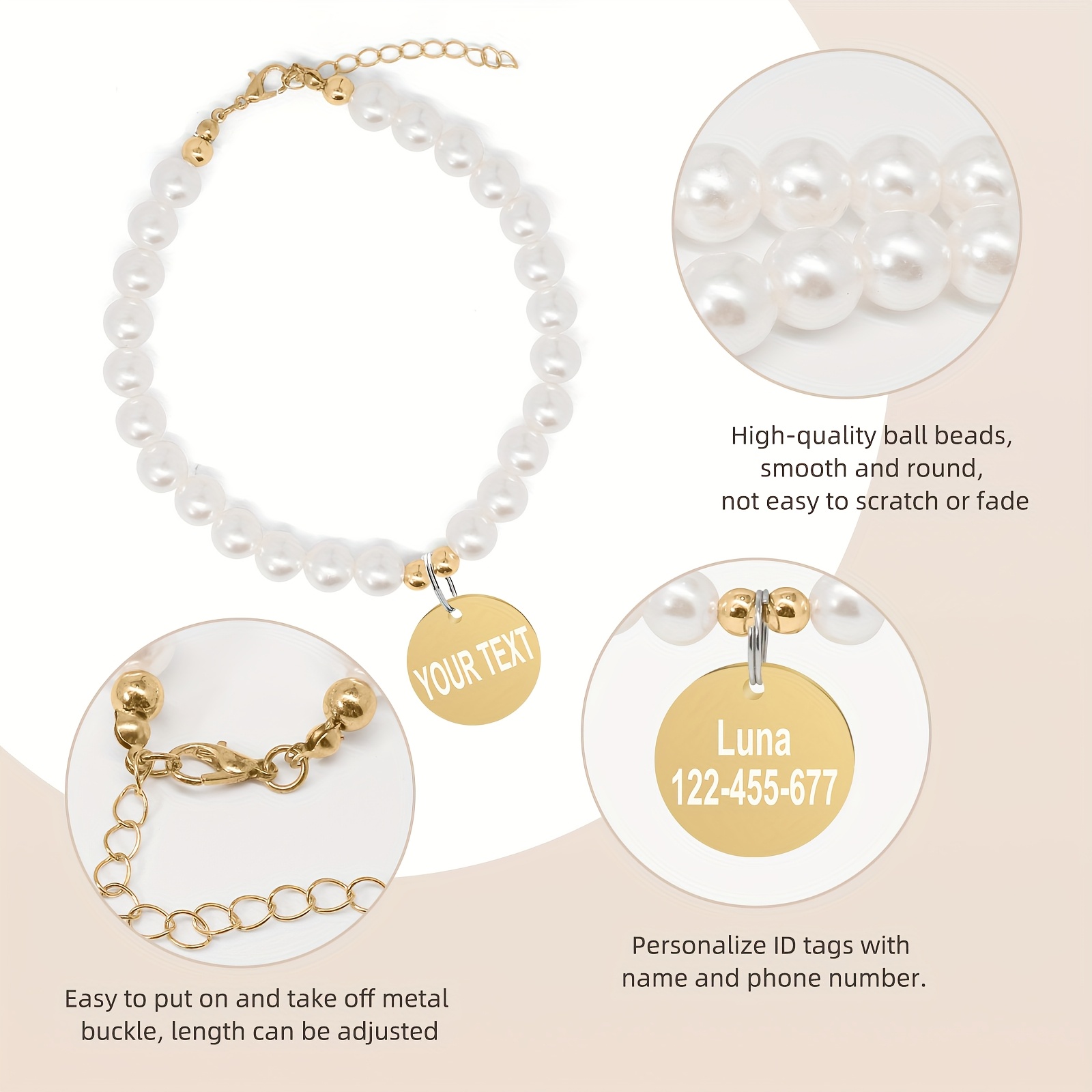 Customizable Pet White Ball Bead Collar Necklace, Cute Scarf Accessory