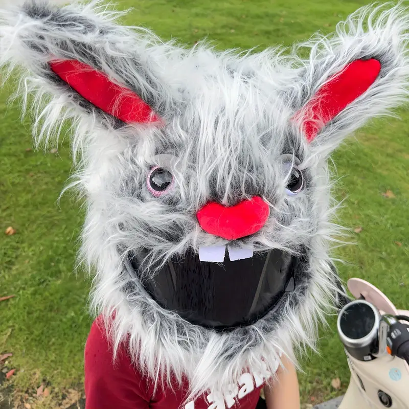 evil rabbit motorcycle helmet cover Cover: Transform Your Driving Into An Unforgettable Experience give you thumbs up and take pictures Evil Bunny Motorcycle Helmet Cover