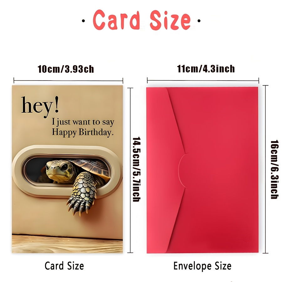TEMU A Unique Turtle Animal Peeking Doors And Windows Birthday Card With An Envelope."hey! Say Happy Birthday!" Fun Friend Birthday Supplies, Family