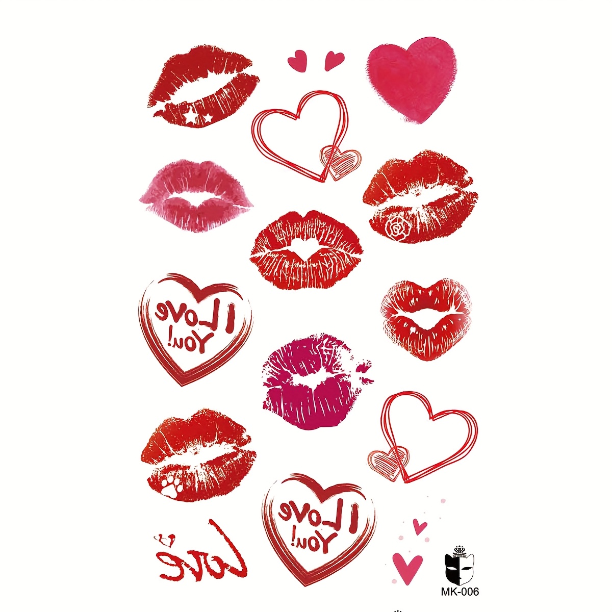 Romantic Red Lips Heart Love You Pattern Holiday Gift Temporary Waterproof Tattoo Sticker Arm Wrist Shoulder Neck Clavicle Body Small Area 1pc