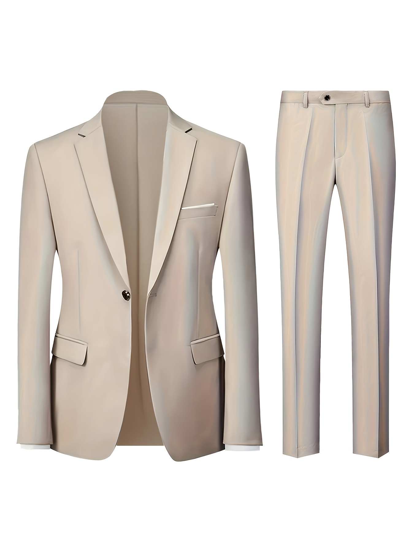 Men'S 2pcs Suit Set, Including Jacket And Pants, Suitable for Parties, Gatherings And Weddings, Fashionable Formal Wear, Solid Color, Long Sleeve, Button Details, Regular Fit, All-Season Wear, Wedding Attire|Sleek Formal Attire|Button Detailing