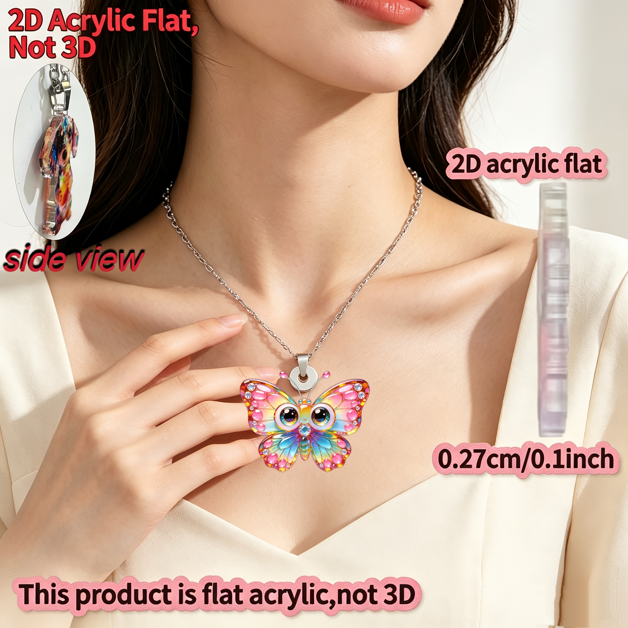 Butterfly Pattern Acrylic Necklace, Unisex Gift