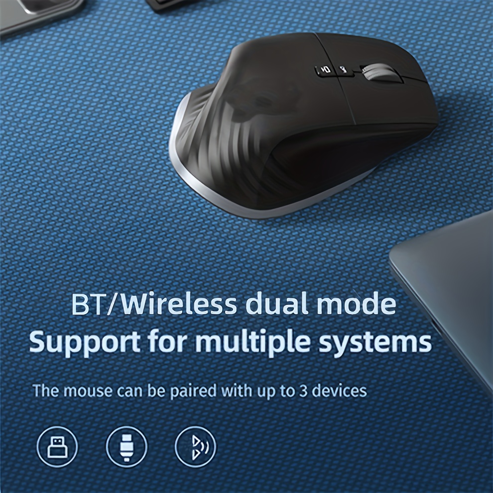 Ergonomic Dual Mode Gaming Mouse RGB 2.4Ghz Wireless Rechargeable Mouse for Multi Device