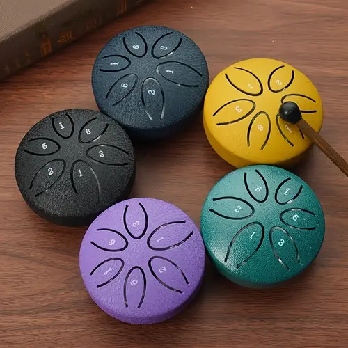 3 inch 6 tone mini portable steel tongue drum handheld percussion instrument for beginners carbon steel hollow drum with drum music book and guide for a fun musical experience mardi gras wedding must haves