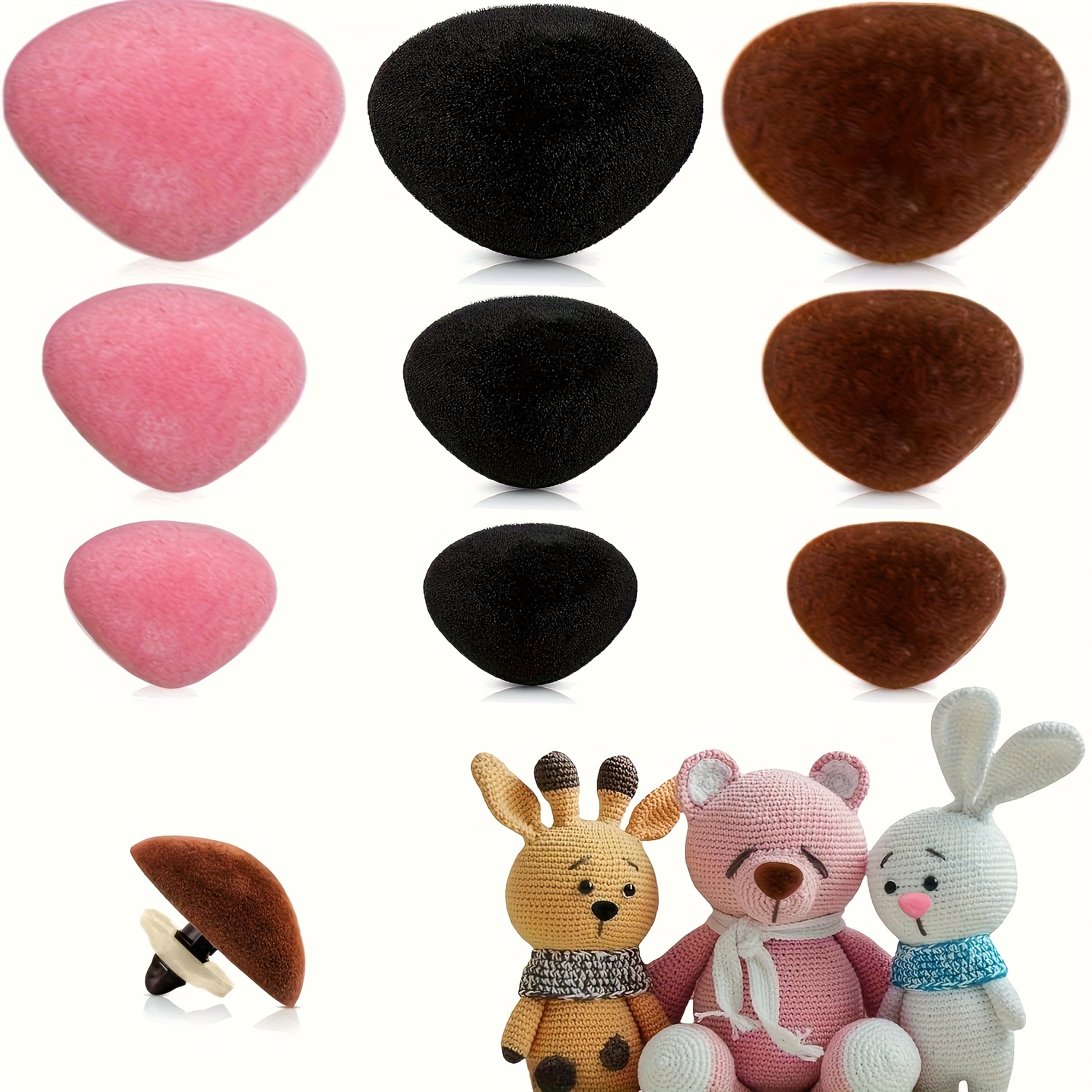 Image of 27pcs Crochet Flocking Noses, Noses For Crochet Flocking Noses Pink Brown Noses With Washers For Craft Doll Puppet Plush, Bear Additions