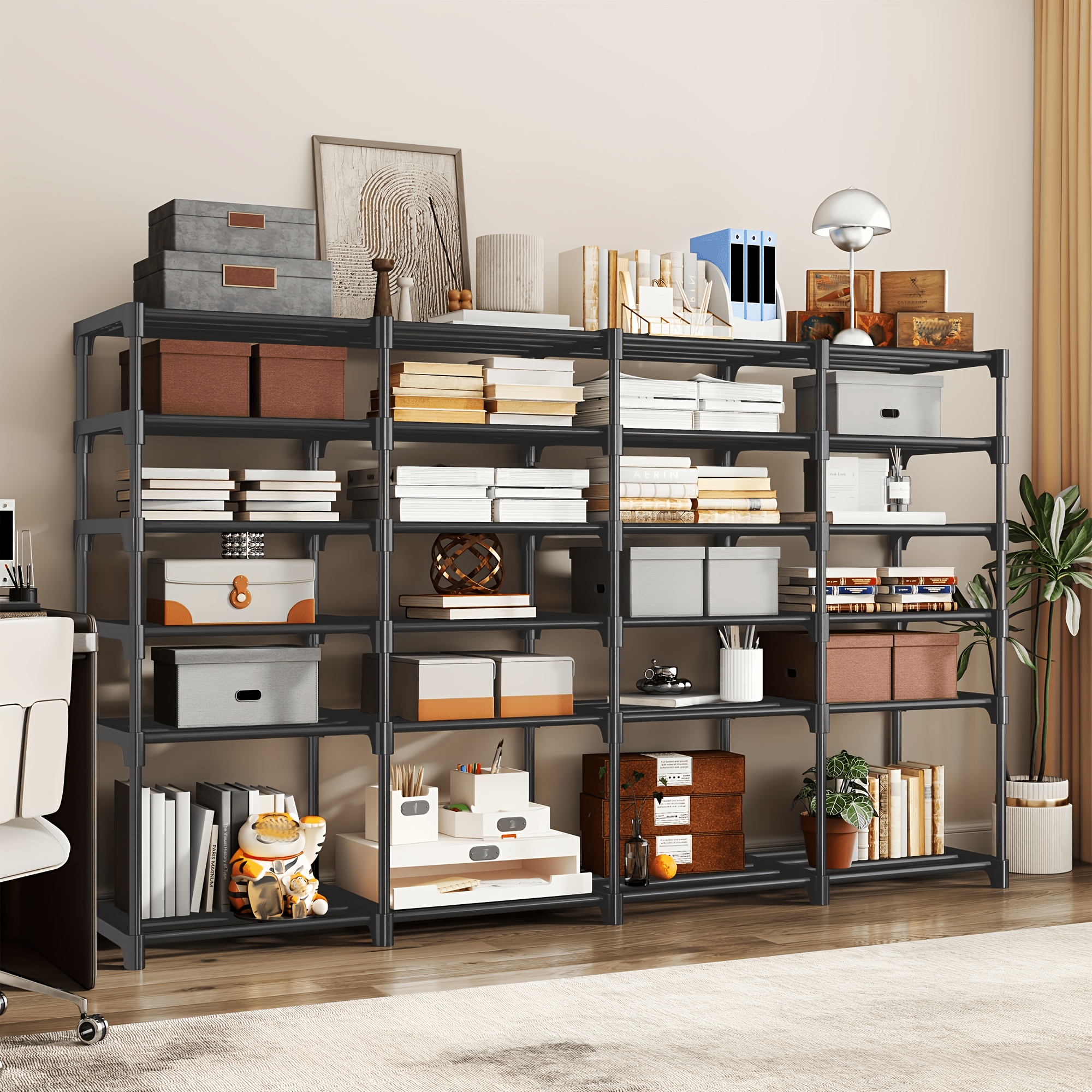 TEMU 6/9-tier Metal Bookshelves And Shoe Racks - Holds 50-65 Pairs, Tall Storage Shelf For Shoes, Boots, Entryway, Closet, Garage, Offices