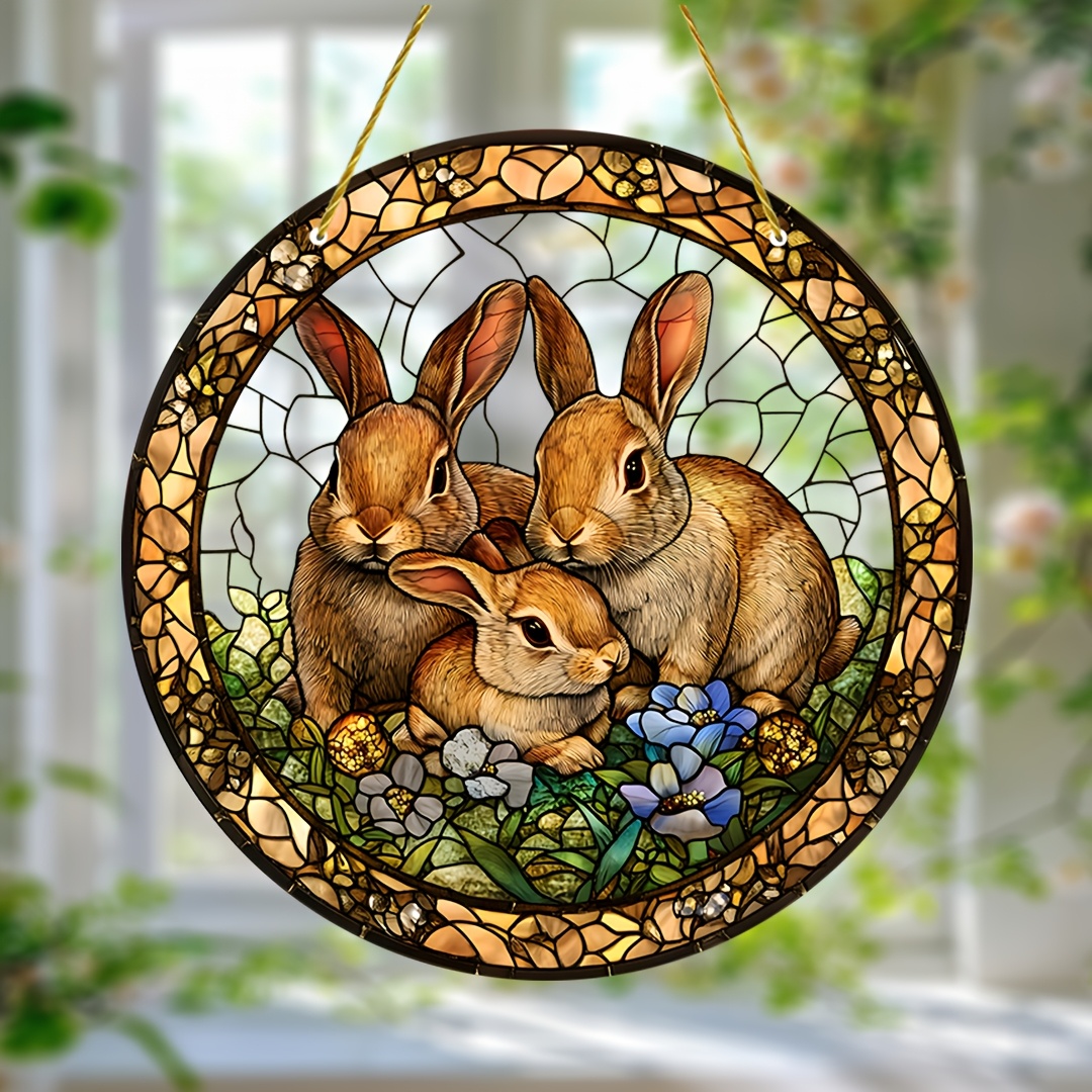 

1pc, 2d Flat Acrylic Rabbit Garden Suncatcher, 9x9 Inches, Animal Theme Plastic Window Hanging, Easter Bunny Decor For Home & Garden, Ideal Birthday Gift For Flower Lovers & Friends