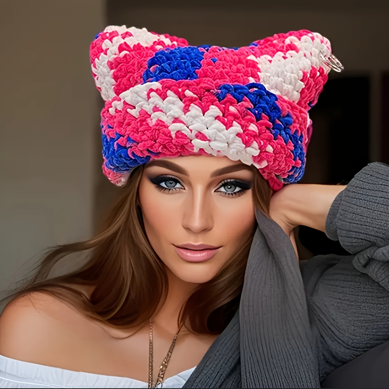 

1pc Women's Cat Ear - 100% Knitted Cap , Christmas , Inelastic Fit, No