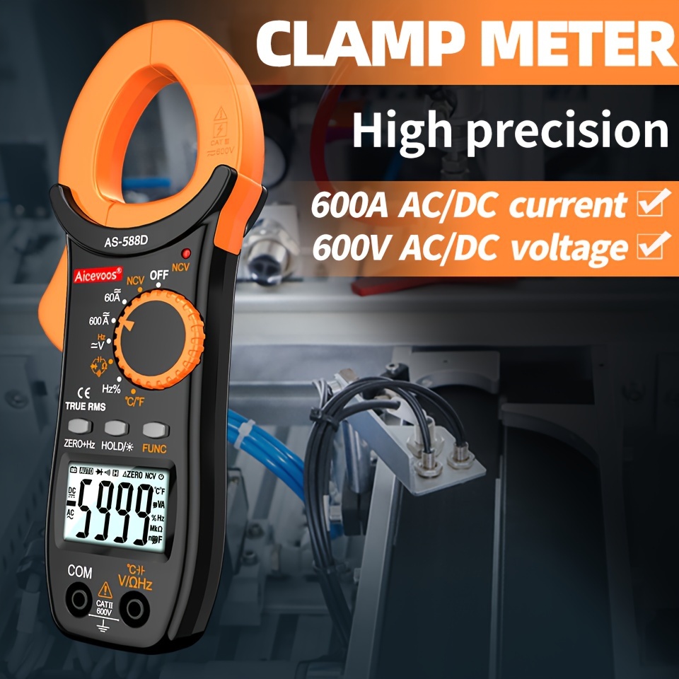 Pince Ampèremétrique Numérique Multimètre 6000 Counts - Mesure AC/DC, Tension, Résistance, Température - Avec Lampe De Poche Et Fonction Vocale