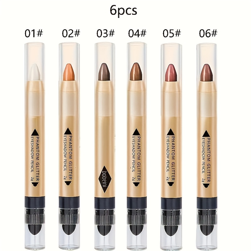 6pcs Set Of Highlighter Eyeshadow Pencils, Pearlescent Fine Glitter Contouring And Highlighting Dual-ended Eyeshadow Sticks, One-stroke Application