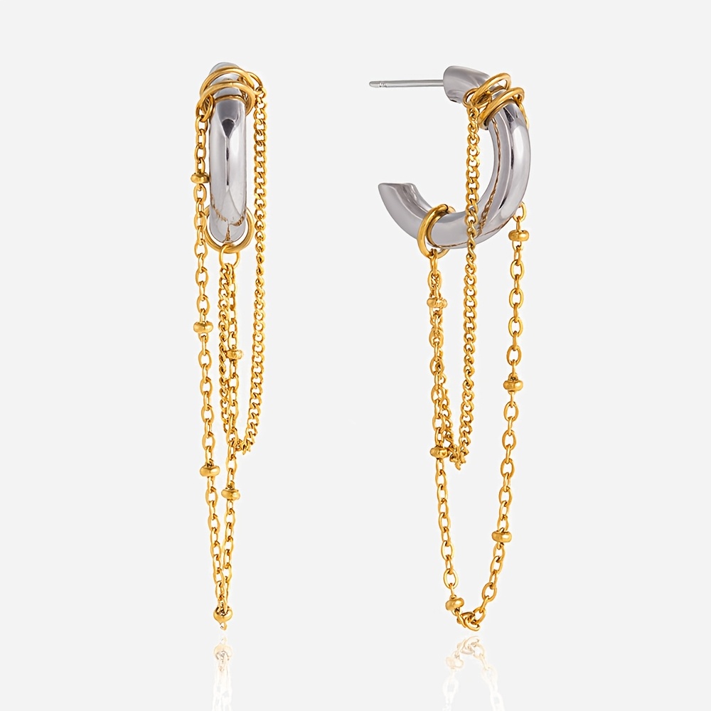 TEMU Boucles d'oreilles à chaîne à franges de C bicolores (1 paire) - Parfaites pour , cadeau de Noël idéal pour la