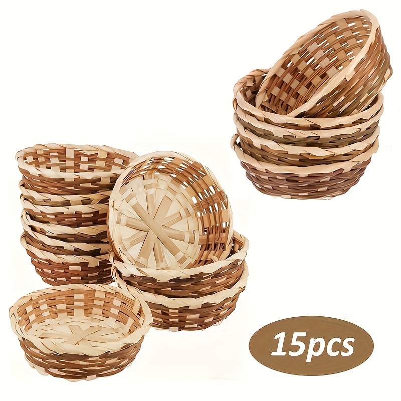 Image of 15pcs Small Woven Baskets, Kitchen Restaurant Display Decor Basket, Gifts Baskets, Christmas Home Decor Baskets, Kitchen, Bedroom & Living Room Decor, Fall Decorations For Home, Shelf Baskets