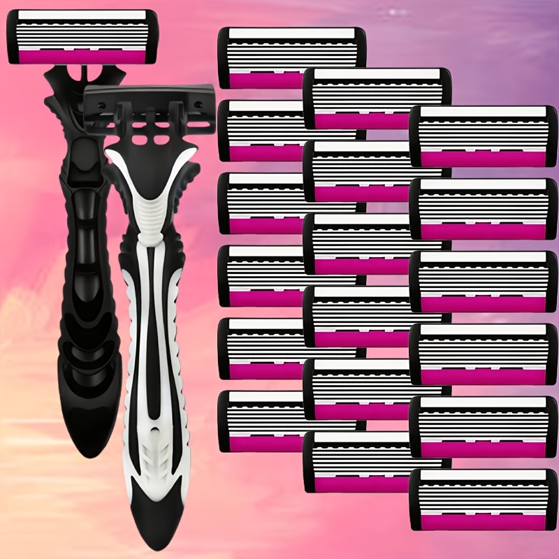 Razor Set Featuring 2 Black And White Handles And 18 Interchangeable , Equipped With 6 And An Extra Handle, Designed For Long- Use