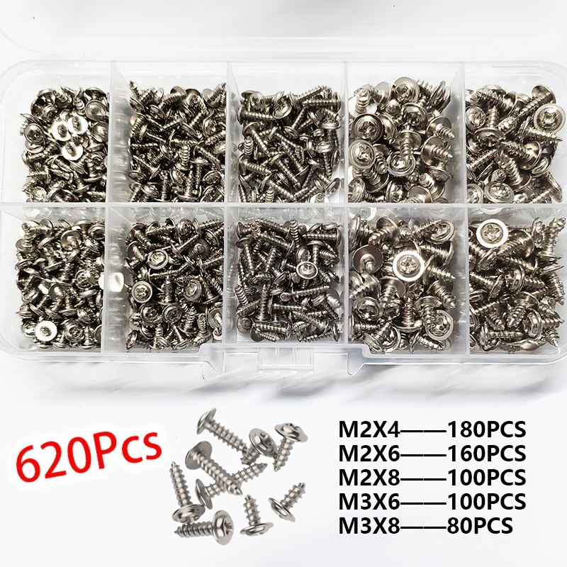 TEMU 620pcs M2 Screw Combination Kit Black And White Small Pan Head Screws Round Head Screws Suitable For Home Handmade Production And Electronic