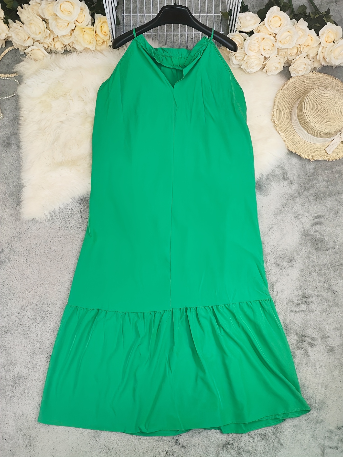 women sleeveless maxi beach dress loose fit hang neck strap