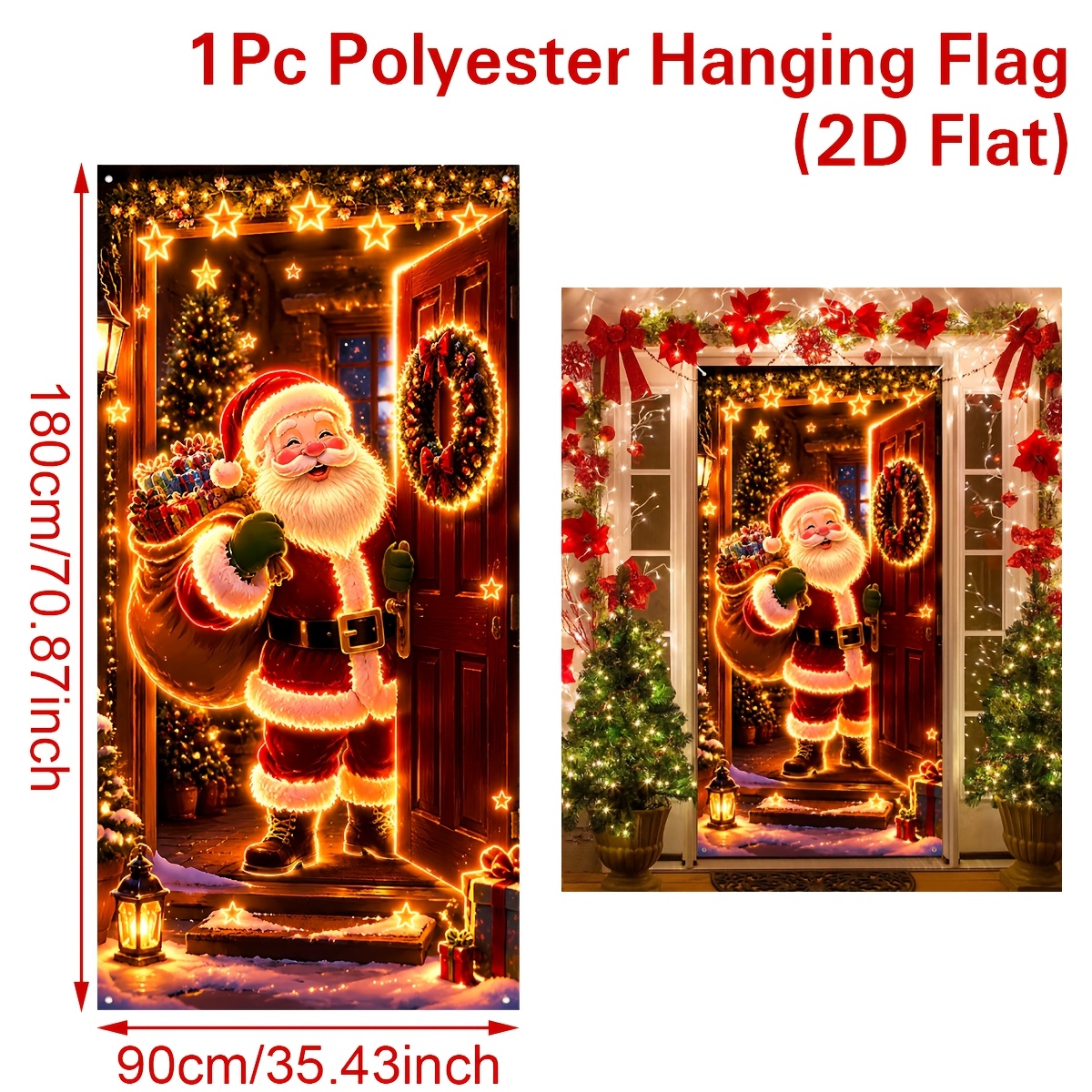 TEMU 2D Plat, 2D Deurbanner, 2D Plat Vlak, 2D Deurdecoratiebanner, 2D Plat Vlak, 1 stuk, Kerst Deurdecoratiebanner, Gouden Deurhoes met van Kerstman