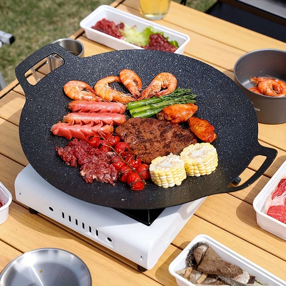 

Cast Iron Korean Bbq Grill Pan - Non-stick, Pre-seasoned Barbecue Griddle For Outdoor Camping - Smokeless, Portable Cooking Plate For Meat & Vegetables - Compatible With Stovetop & Campfire