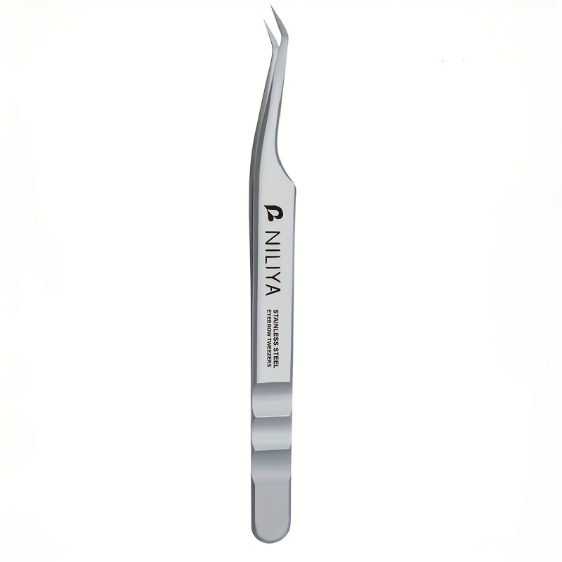 Niliya Brand Professional Eyelash Tweezers, Curved Tip Precision Eyelash Extension Tweezer, For False Eyelashes, Non-slip Handle