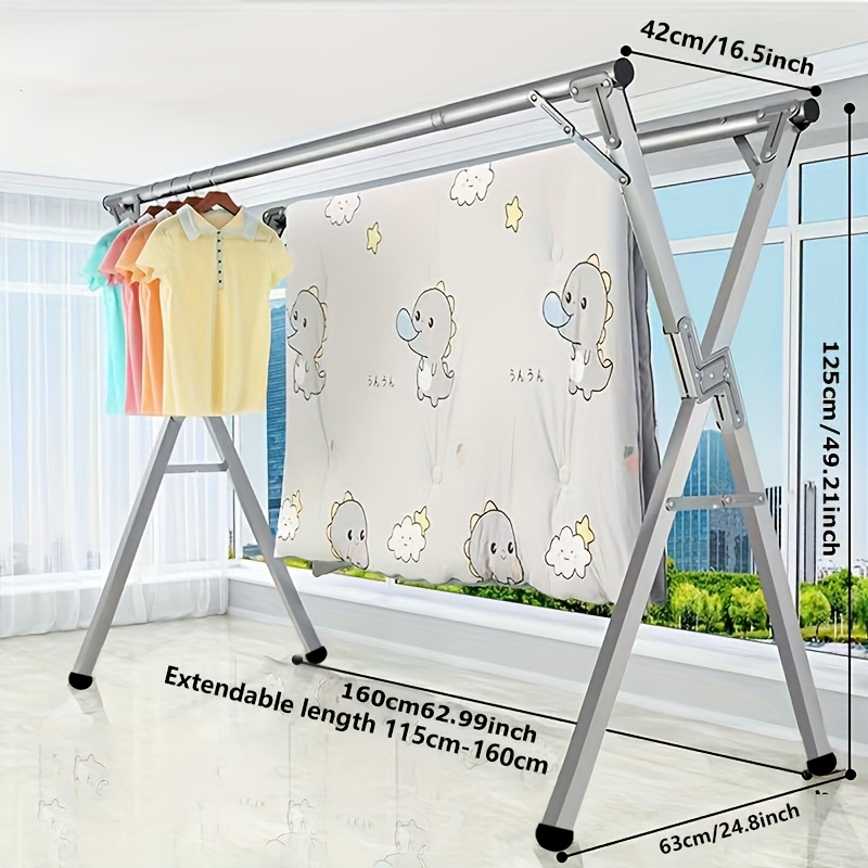 

1pc Metal Folding Clothes Rack With Adjustable Dual Pole And 30 Hooks Universal Clothes Rack For Clothes, Duvets And Bedding, Provides Space-saving Storage In A Free Standing Folding Design