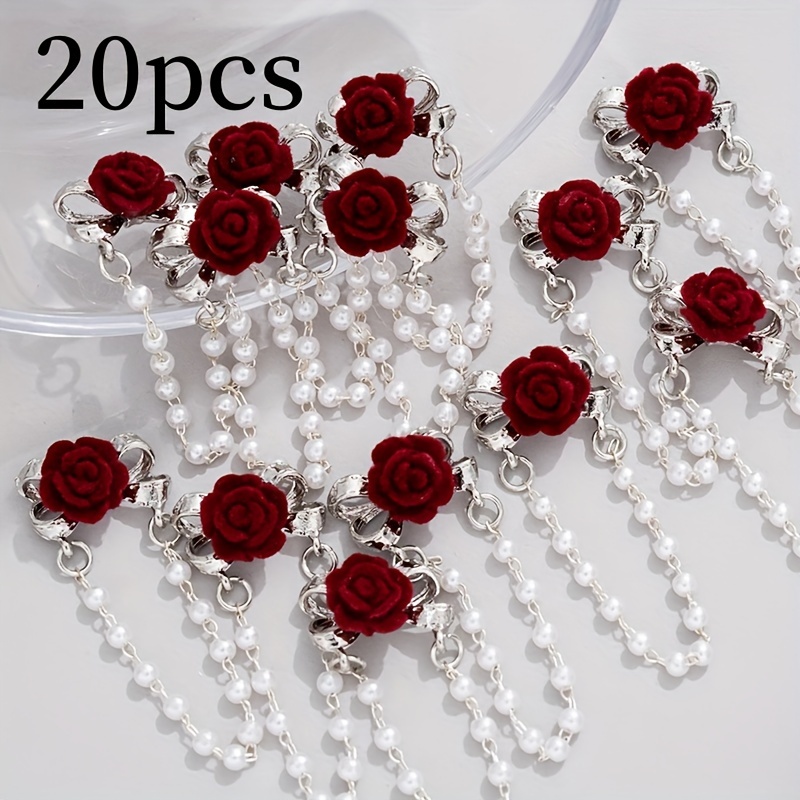 TEMU 20pcs, Inspirational Bow Knot Embellished Resin Flower Pendant Nail Ornaments With Chain Decoration For Manicure Decoration, And