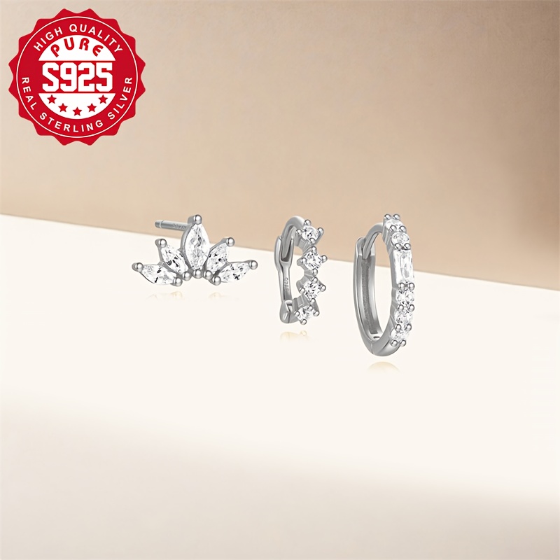 925 Silver CZ Teardrop Earring Set for Women