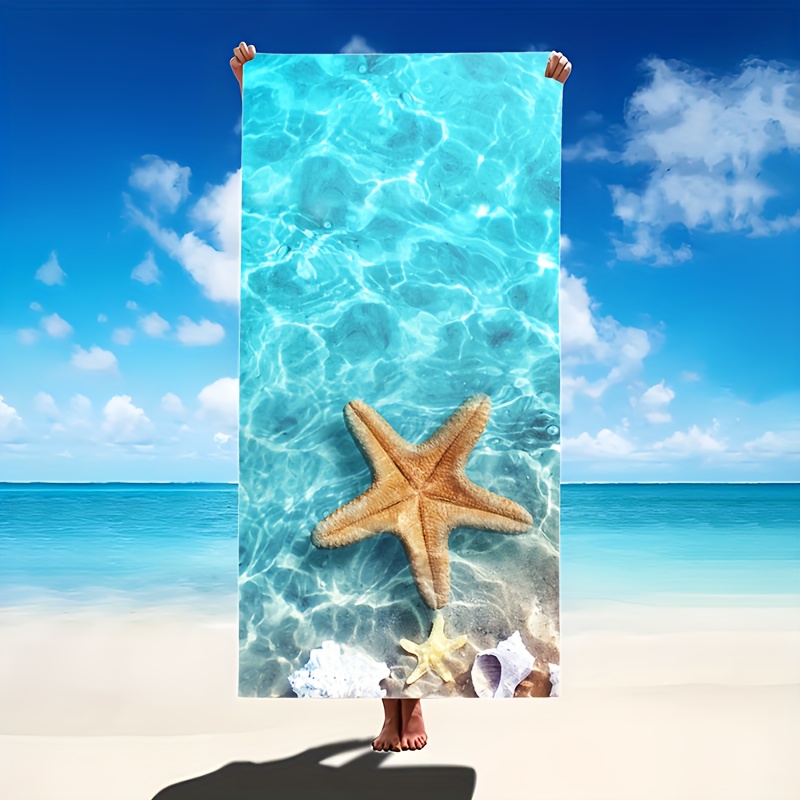 

1pc Ultra--dry Towel With Starfish & - Sand-resistant, Microfiber, Ideal For Pool, Camping, Yoga, Diving - , 59x29.5in/70x31.4in - Perfect Travel Essential, Yoga Towel|vibrant Beach Towel| Fabric