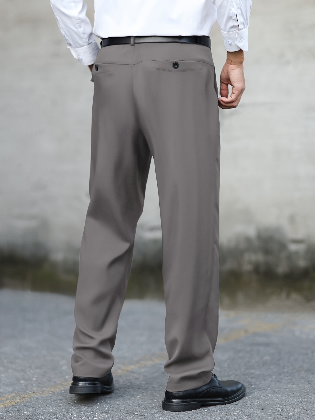 Men's Classic Straight-Leg Suit Pants with Decorative Back Pockets, Polyester, Non-Transparent, Solid Color, All Seasons, Formal Attire|Sophisticated Style|Tailored Fit