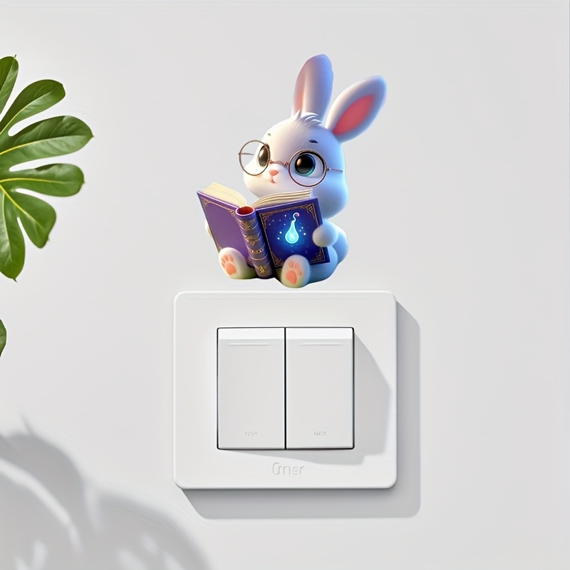 Cute Rabbit Reading Book Wall Sticker, Removable Decal