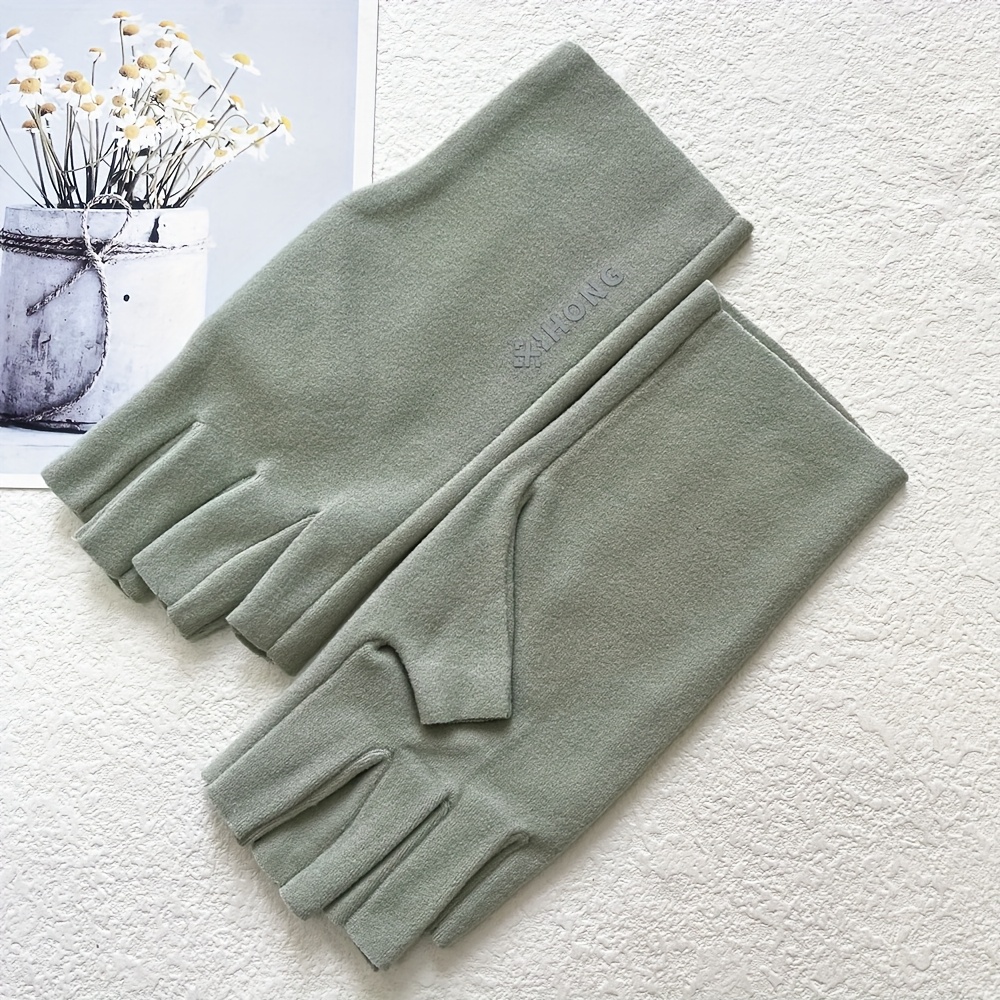 Image of 1 Pair Autumn Winter Warm Thin Elastic Half Finger Glove For Women, Fits All, For Kinds Sports And Indoor Daily Use