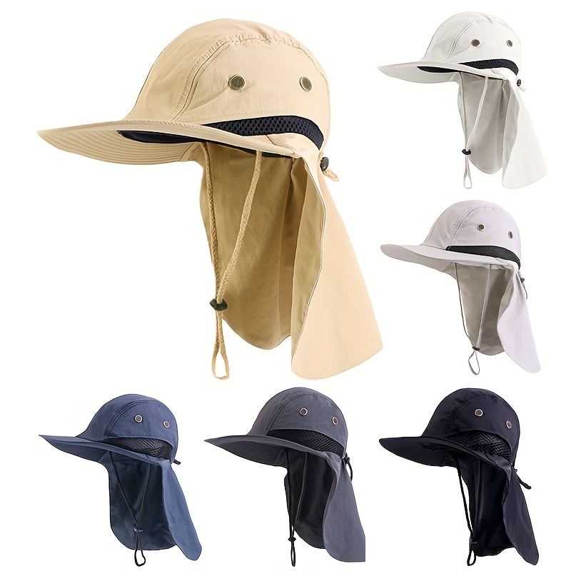 1pc Wide Brim Bucket Hat, Fishing Hat with Neck Flap, Quick Drying Breathable Hat, UV Protection Sun Hat for Outdoor Fishing,Temu