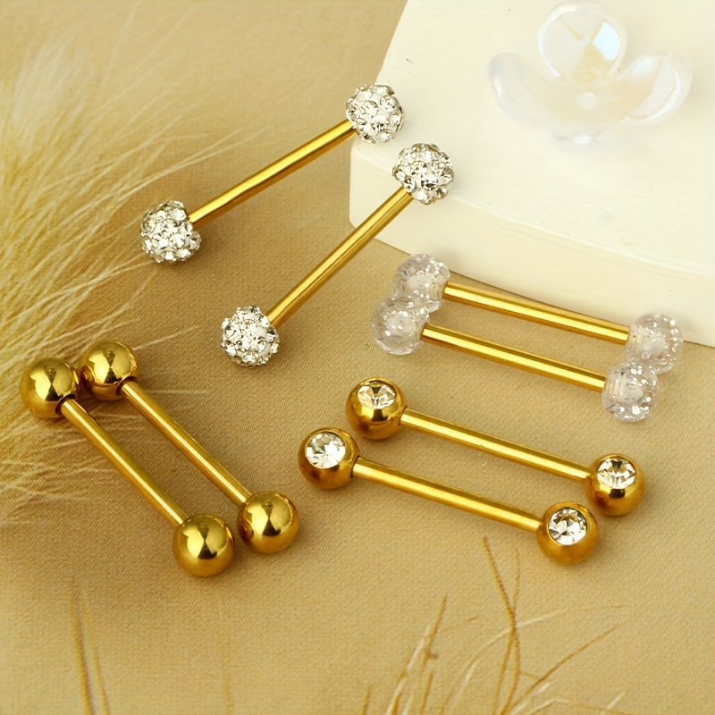 Image of 8pcs 14g Surgical Steel Tongue Ring Shield Barbell Ring Bar Body Piercing Jewelry For Women Men Golden Color