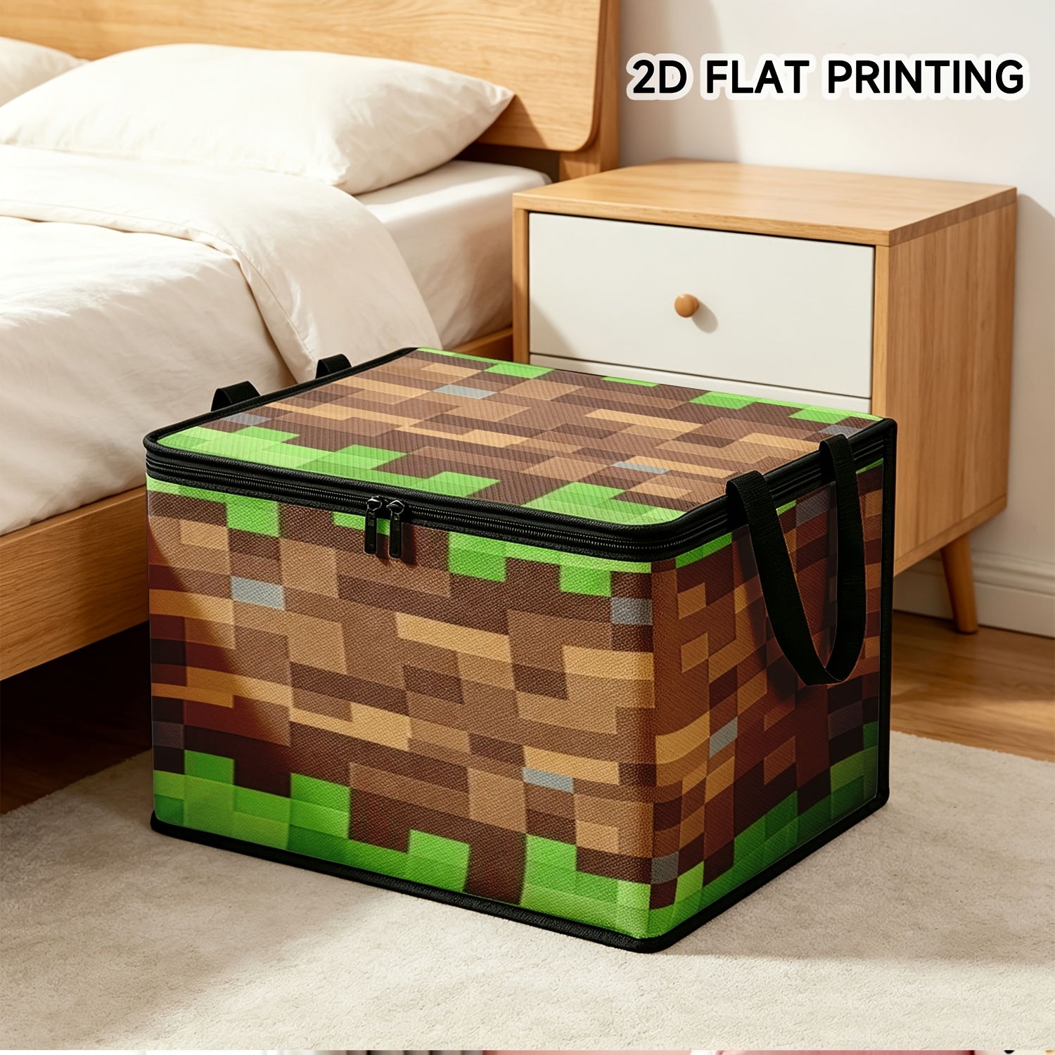 TEMU 1pc Pixel Pattern Large Capacity Storage Box, With A Sturdy And Durable Zipper, Easy To Carry And Foldable. Suitable For Room Storage, Office