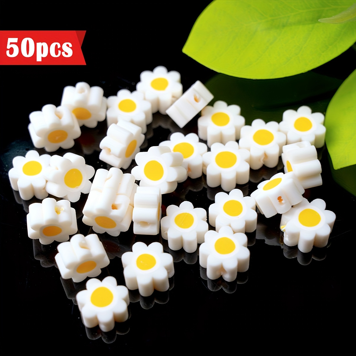 50pcs Daisy Polymer Clay Bead Bracelet Making Kit, Cute And Charms For Jewelry Necklace Earring , Perfect For Women And S