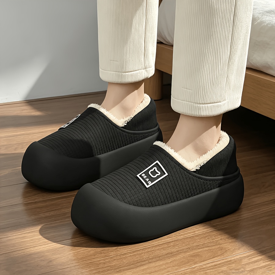 TEMU Pantoufles d'hiver chaudes pour femmes, chaussures d'intérieur doublées en polaire, pantoufles à plateforme épaisse et rembourrées pour de ,