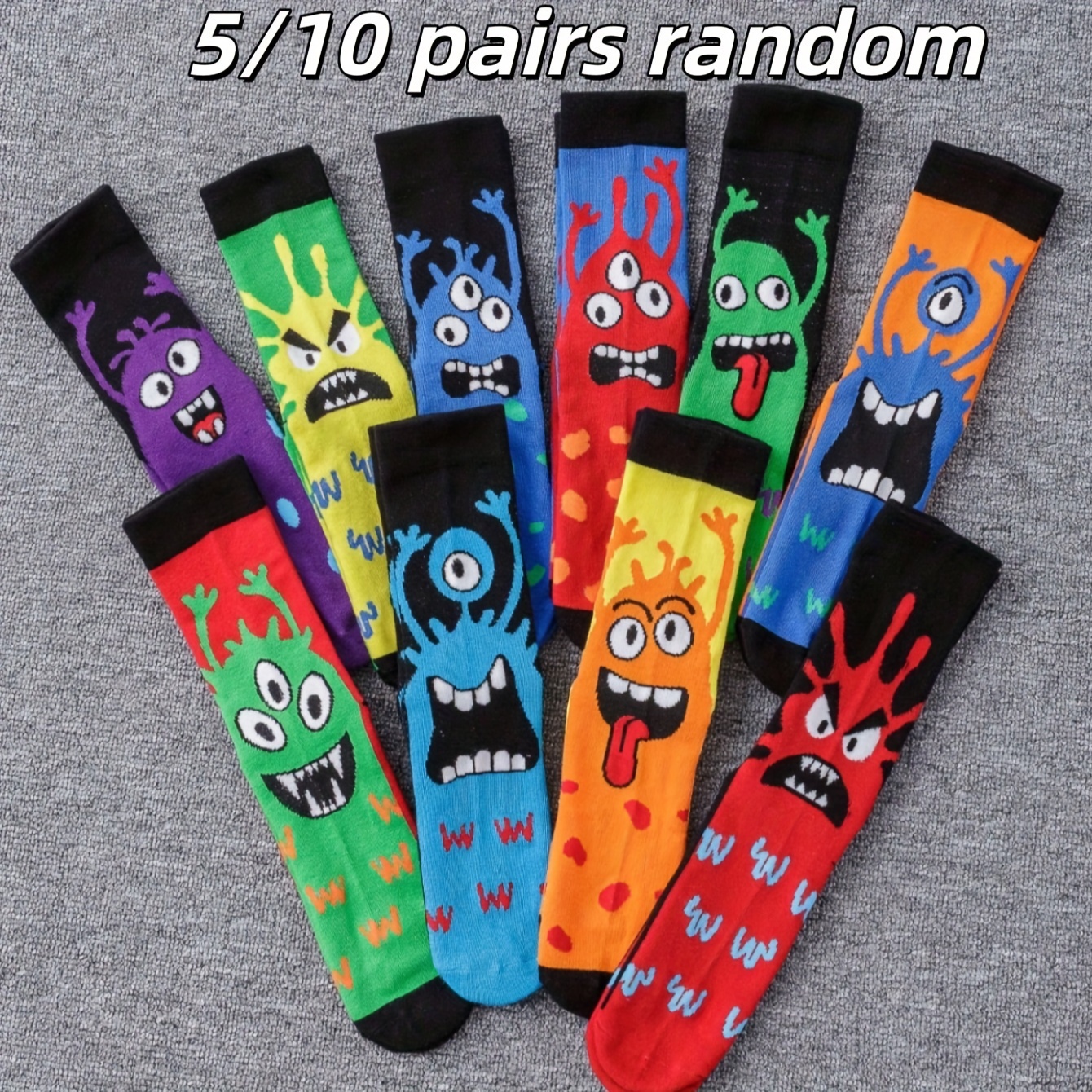 

5/10 Pairs/sets Of Men's Or Women's Funny Pattern Color Mid-tube Socks Combination