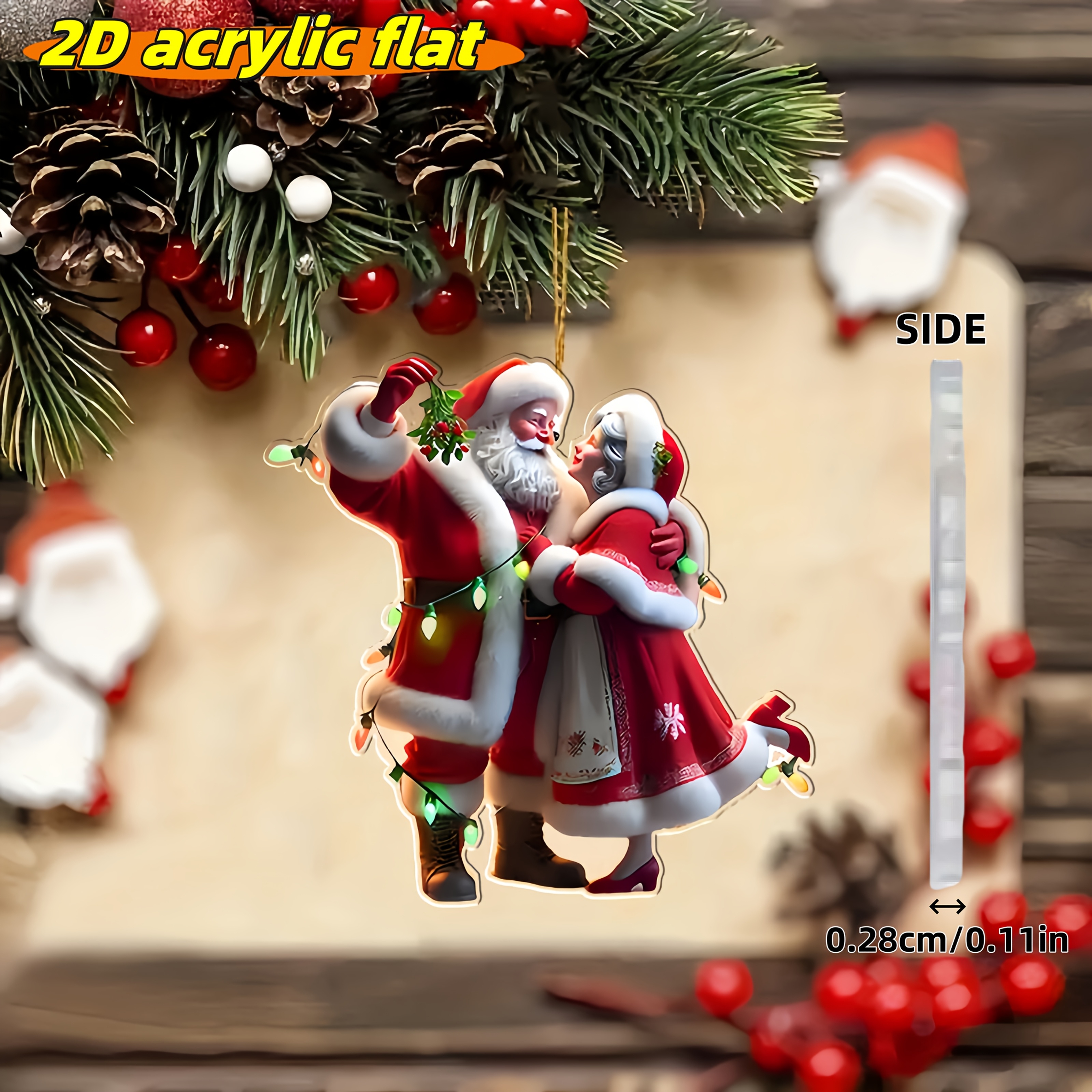 2d Flat, [2d Flat ] 1pc Santa Claus Pattern Holiday Decoration Car Rearview Mirror Decoration Keychain Backpack Pendant Birthday Gift Christmas Tree Pendant, 2d Flat