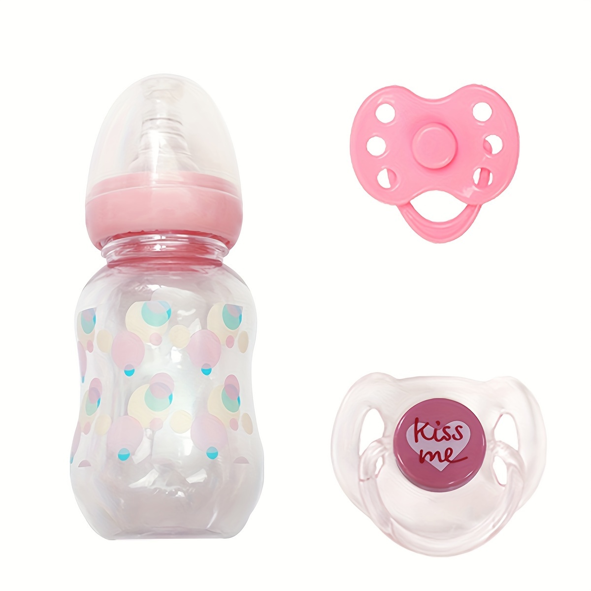 

3pcs/set Reborn Doll Accessories Fake Feeding Bottle Sealed Matching Putty Magnetic Pacifier Set Girl Pretend Play Feeding Toy Gift (pink)