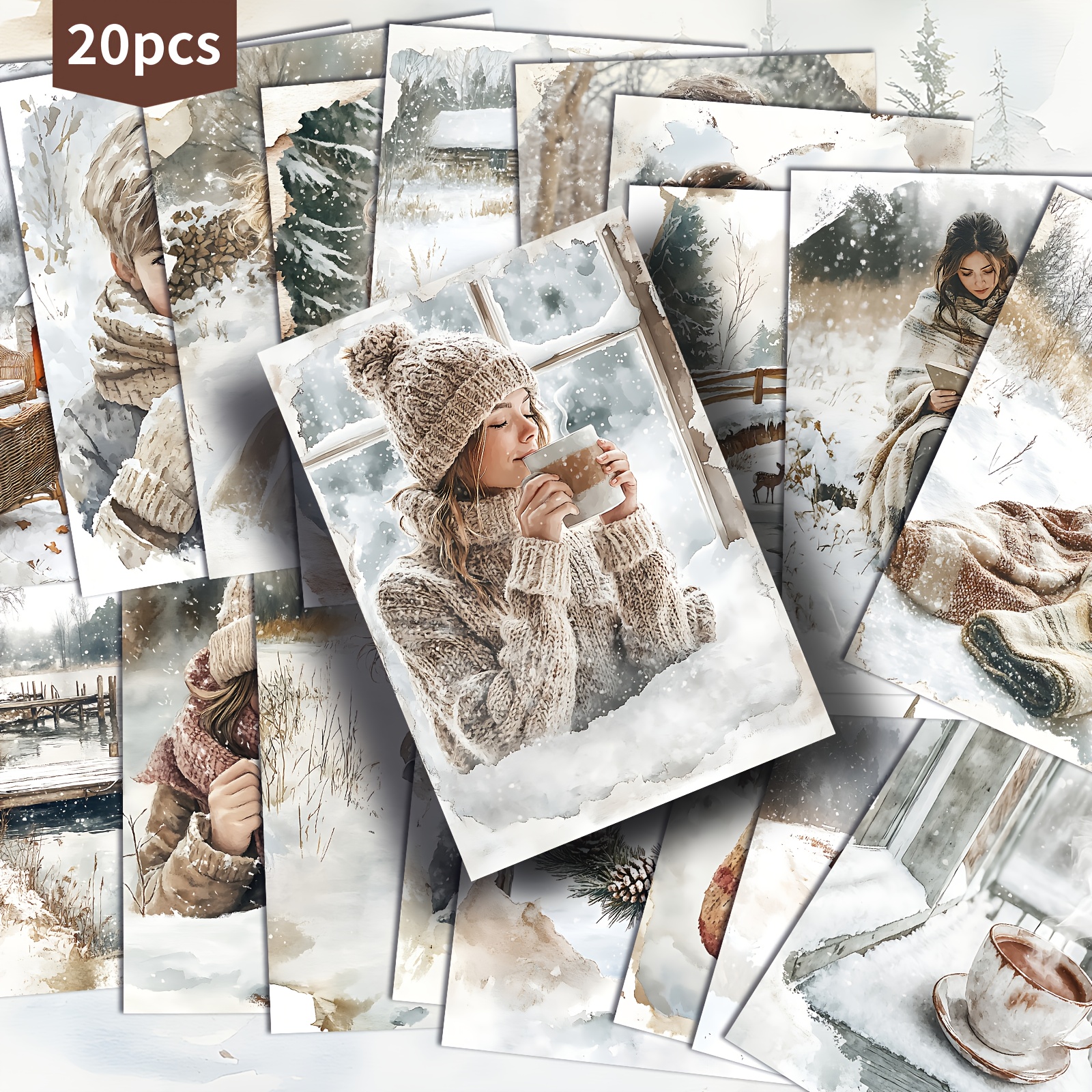 TEMU Set Of 20 Retro Postcards Featuring Winter Snow Scenes For Afternoon Tea - Measuring 4x6 Inches, Vintage Junk Journal Papers Showcase Classic