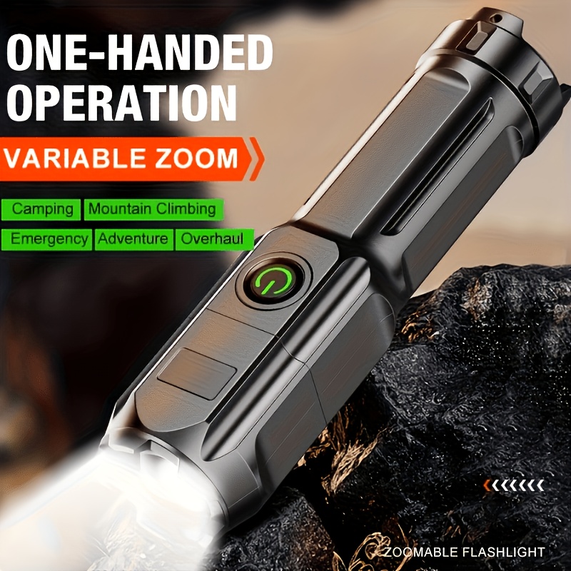 a single pack rechargeable led flashlight portable mini type c charging interface 3   retractable focusing outdoor emergency lighting suitable for hiking camping work cycling