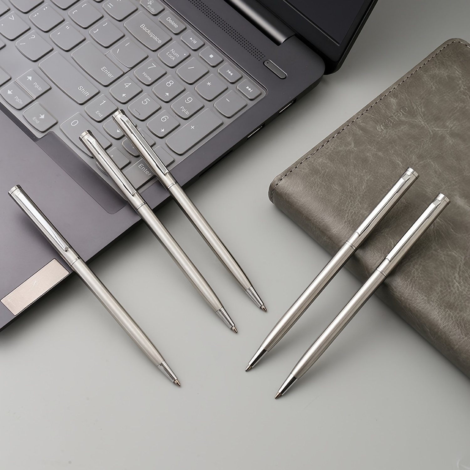 

5pcs Elegant Silvery Stainless Steel Ballpoint Pens - , Medium Point, Twist Action, Smooth Writing For Adults 14+ | Office & Gift Packaging